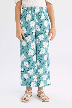 DeFacto Kız Çocuk Wide Leg Geniş Bol Paça Çiçekli Beli Lastikli Bürümcük Pantolon C5373A824SMGN1242