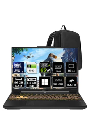 TUF Gaming F16 Intel Core 5 210H RTX 3050 6GB 65W 96GB RAM 512GB SSD 16" WUXGA (1920x1200) 144Hz IPS Win11 Pro FX607VJBRL037P470 Gaming Laptop + PER4 Çanta