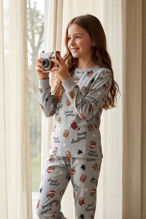 Kız Çocuk Yılbaşı Temalı Tiger Desenli Uzun Kollu Pijama Takımı 