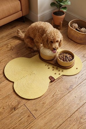 Reyo Pet El Yapımı Kemik Kedi ve Köpek Mama Matı, Kedi Tırmalama Matı, %100 Pamuk İpli - Açık Sarı
