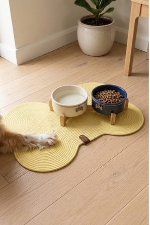 Reyo Pet El Yapımı Kemik Kedi ve Köpek Mama Matı, Kedi Tırmalama Matı, %100 Pamuk İpli - Açık Sarı