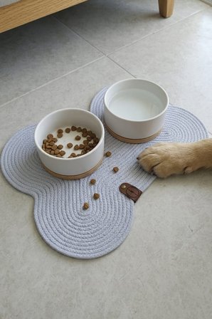 Reyo Pet El Yapımı Kemik Kedi ve Köpek Mama Matı, Kedi Tırmalama Matı, %100 Pamuk İpli - Gri
