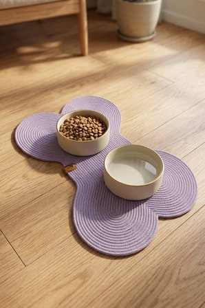 Reyo Pet El Yapımı Kemik Kedi ve Köpek Mama Matı, Kedi Tırmalama Matı, %100 Pamuk İpli - Lila