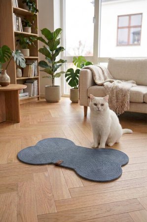 Reyo Pet El Yapımı Kemik Kedi ve Köpek Mama Matı, Kedi Tırmalama Matı, %100 Pamuk İpli - Mavi