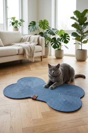 Reyo Pet El Yapımı Kemik Kedi ve Köpek Mama Matı, Kedi Tırmalama Matı, %100 Pamuk İpli - Mavi