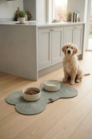 Reyo Pet El Yapımı Kemik Kedi ve Köpek Mama Matı, Kedi Tırmalama Matı, %100 Pamuk İpli - Mint