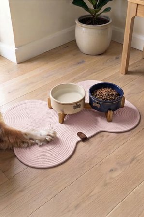 Reyo Pet El Yapımı Kemik Kedi ve Köpek Mama Matı, Kedi Tırmalama Matı, %100 Pamuk İpli - Pembe