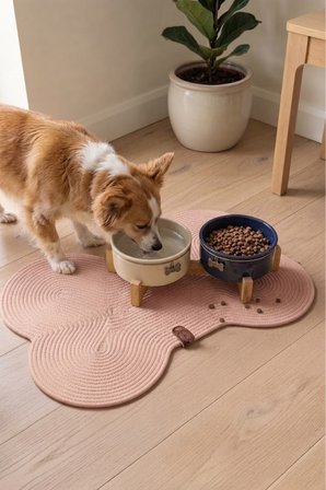 Reyo Pet El Yapımı Kemik Kedi ve Köpek Mama Matı, Kedi Tırmalama Matı, %100 Pamuk İpli - Pembe