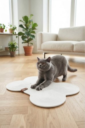 Reyo Pet El Yapımı Kemik Kedi ve Köpek Mama Matı, Kedi Tırmalama Matı, %100 Pamuk İpli - Beyaz