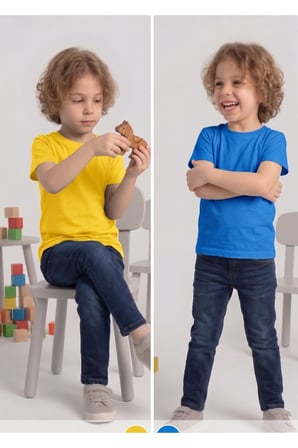 Çocuk T-shirt 2'li Paket Sarı-Mavi Pamuklu Likralı Tişört