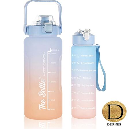 DURNES - The Bottle Motivasyonel 2li Pipetli Stickerli Su Matarası Su Şişesi Suluk 2LT+900ML Yavrulu