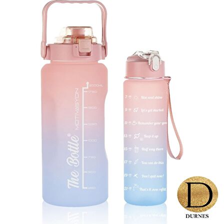 DURNES - The Bottle Motivasyonel 2li Pipetli Stickerli Su Matarası Su Şişesi Suluk 2LT+900ML Yavrulu