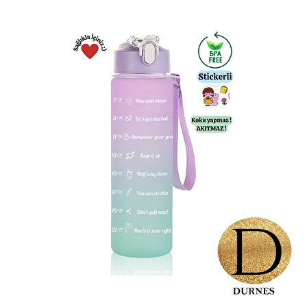 DURNES - The Bottle Motivasyonel 2li Pipetli Stickerli Su Matarası Su Şişesi Suluk 2LT+900ML Yavrulu