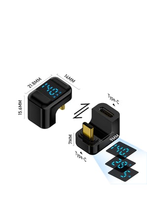 Type-C U Şekil Dirsek Adaptör PD140W Dijital Ekran 40Gbps Thunderbolt 3 Erkekten Dişiye Dönüştürücü