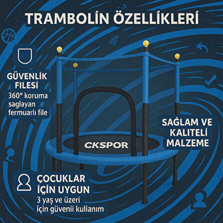 Fileli Büyük Boy Trambolin 140 Cm Çap Korumalı Kolay Kurulum CKS448