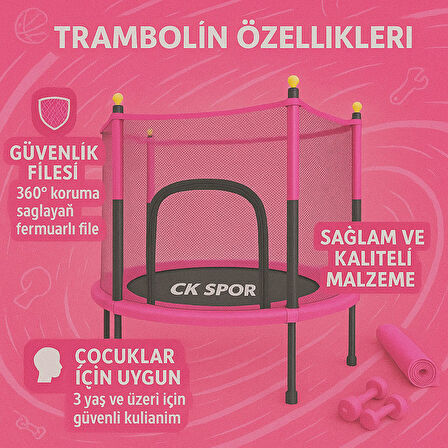 Fileli Büyük Boy Trambolin 140 Cm Çap Korumalı Kolay Kurulum CKS448
