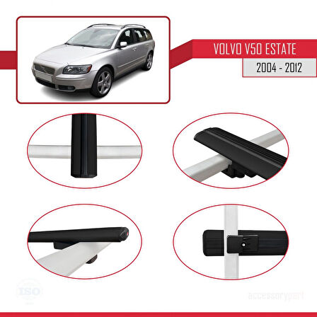 Volvo V50 2004-2012 Arası ile Uyumlu BASIC Model Ara Atkı Tavan Barı Siyah 2 Adet