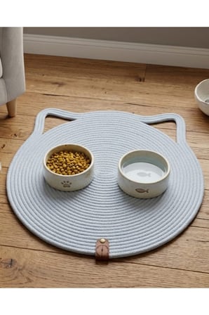 Reyo Pet El Yapımı Kedi Kulaklı Tırmalama Matı, Kedi ve Köpek Mama Matı %100 Pamuk Beyaz