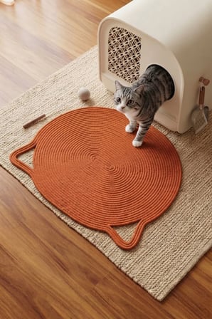 Reyo Pet El Yapımı Kedi Kulaklı Tırmalama Matı, Kedi ve Köpek Mama Matı %100 Pamuk Turuncu