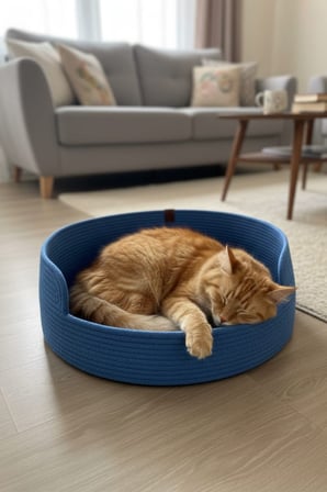Reyo Pet El Yapımı Kedi ve Köpek Yatağı, %100 Pamuk İpli Evcil Hayvan Yatağı Mavi