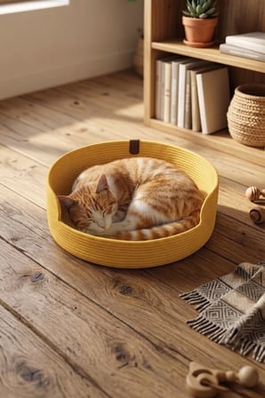 Reyo Pet El Yapımı Kedi ve Köpek Yatağı, %100 Pamuk İpli Evcil Hayvan Yatağı Sarı