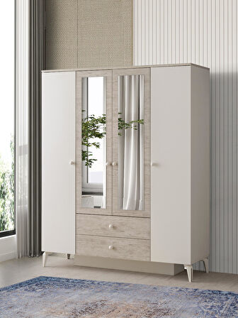 Petra 4 Kapaklı Aynalı Elbise Dolabı Gardrop 160x55x200 