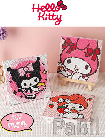 DIY Kendin Yap Elsanatları Hello Kitty Anime Elmas Boyama Seti 15 X 15 - Model 1