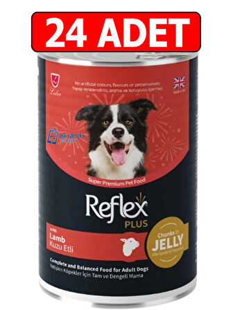 Reflex plus lamb kuzu etli köpek konserve 24adet 400gr chunks in jelly köpek yaş mama jöle içinde et parçacıklı