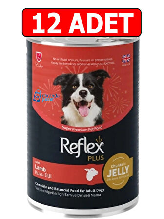 Reflex plus kuzu etli köpek konserve 12adet 400gr chunks in jelly köpek yaş mama jöle içinde et parçacıklı