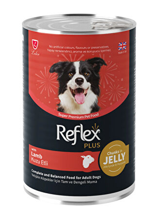 Reflex plus kuzu etli köpek konserve 12adet 400gr chunks in jelly köpek yaş mama jöle içinde et parçacıklı
