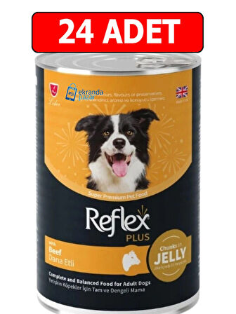 Reflex plus beef dana etli köpek konserve 24adet 400gr chunks in jelly köpek yaş mama jöle içinde et