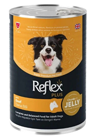 Reflex plus dana etli köpek konserve 12adet 400gr chunks in jelly köpek yaş mama beef jöle içinde et