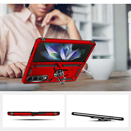 Gpack Samsung Galaxy Z Fold 4 Kılıf Vega Sert Silikon Tank Standlı Yüzüklü Mıknatıslı