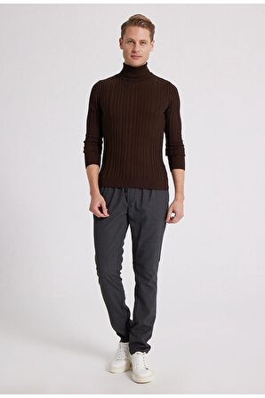 Ds Damat Slim Fit Kahverengi Fitilli Pamuk Karışımlı Boğazlı Triko Kazak 5HF06ORT63100 5HF06ORT63100