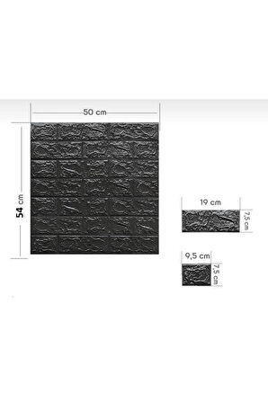 50x54 Cm ( 0,27 M²) Siyah Kendinden Yapışkanlı Duvar Kağıdı Esnek Köpük Panel 3d Tuğla Desen 