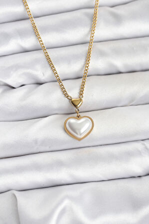 316L Çelik Zincir Gold Renk Bombeli Kalp Model Kadın Kolye
