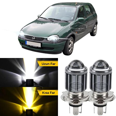 Opel Corsa B 1993-2000 Uyumlu Mercekli Far Ampulü Led Xenon Çift Renk Sarı-Beyaz Far Şimşek Etkili CSP Led Lamba Uzun Kısa 2 Adet Takım