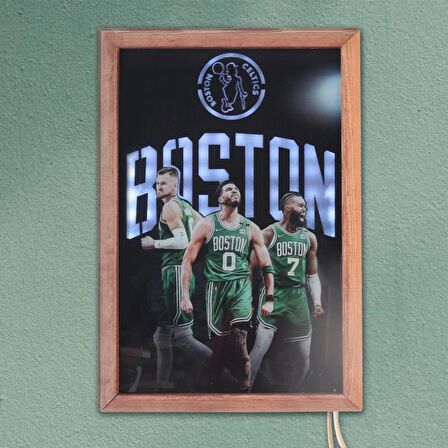 Veraart Işıklı Pleksi Basketbol Temalı Sürpriz Tablo Boston Celtics Dekoratif Ayaklı Biblo