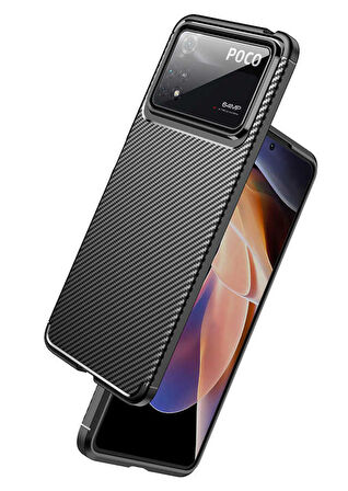 Smcase Xiaomi Poco X4 Pro 5g Kılıf Karbon Dokulu Negro Silikon