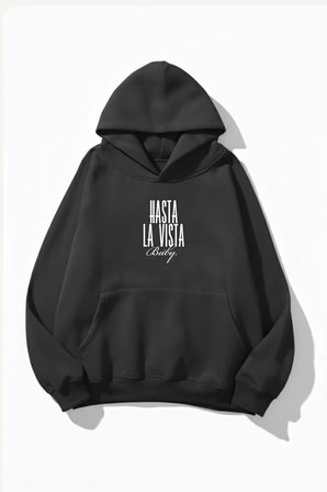 Unisex Yumuşak Dokulu Hastala Vista Baby Baskılı Tasarım Oversize 3 İplik Hoodie Sweatshirt