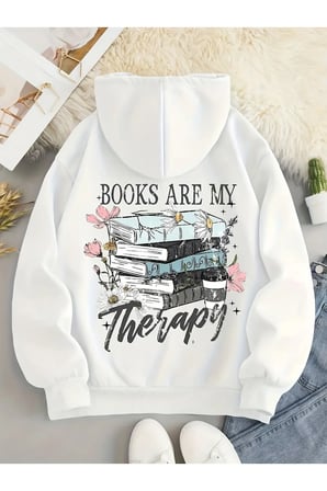 Unisex My Books Are Therapy Baskılı Bisiklet Yaka Sweatshirt