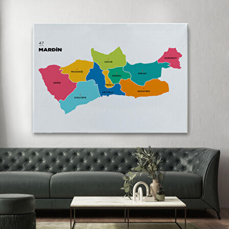 Harita Sepeti Mardin İli ve İlçeler Haritası Dekoratif Kanvas Tablo 1415