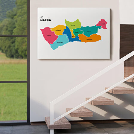 Harita Sepeti Mardin İli ve İlçeler Haritası Dekoratif Kanvas Tablo 1415