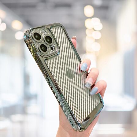 İPHONE 13 PRO  KARBON FİBER KAPLAMALI TLP YUMUŞAK RENKLİ SİLİKON KILIF
