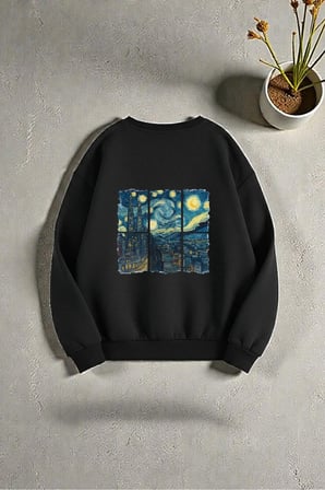 Çok Renkli En sevilen Vangogh Serisi Baskılı Sweatshirt 3'lü Fırsat Paketi