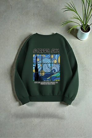 Çok Renkli En sevilen Vangogh Serisi Baskılı Sweatshirt 3'lü Fırsat Paketi
