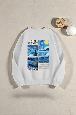 Çok Renkli En sevilen Vangogh Serisi Baskılı Sweatshirt 3'lü Fırsat Paketi
