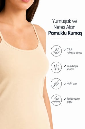 Kadın İp Askılı Atlet (TUTKU YETKİLİ SATICISI) - Pamuklu Rahat Kalıp Günlük Kullanım İç Giyim – 6 ADET