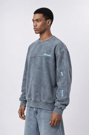 Erkek About Baskılı Yıkamalı Oversize Sweatshirt Gri