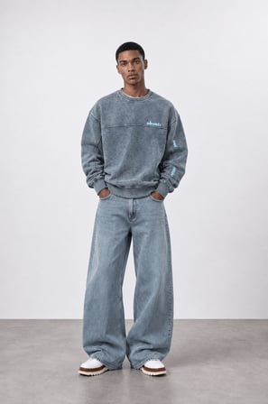 Erkek About Baskılı Yıkamalı Oversize Sweatshirt Gri